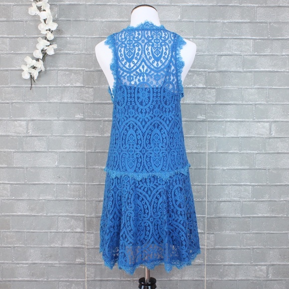 Free People Ocean Blue Heart in Two Layered Lace Mini Cami Dress XS - Picture 5 of 8